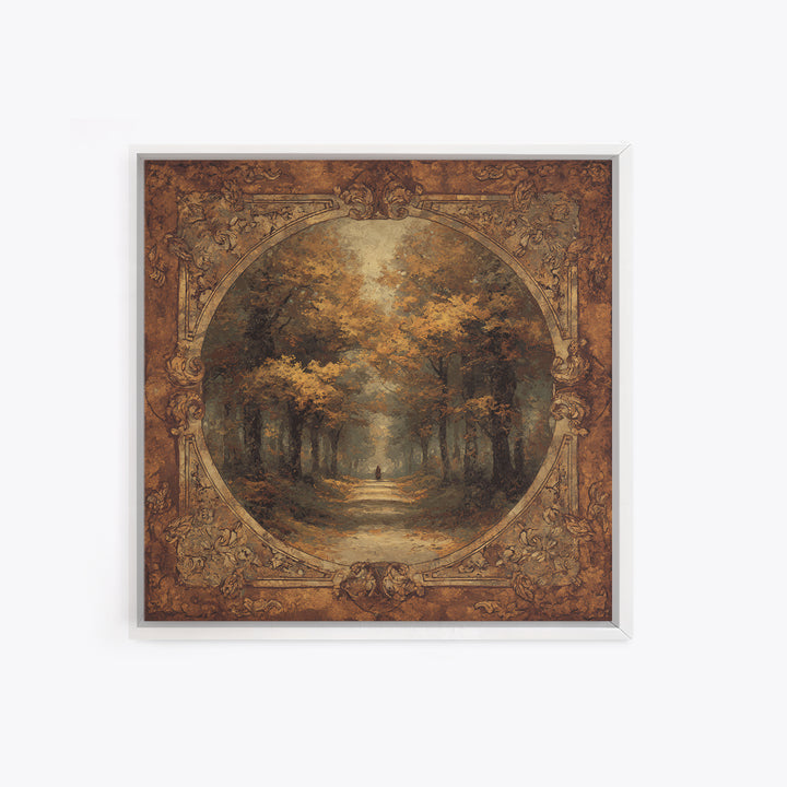 Autumn Forest Road Framed Canvas Print, Traditional Art, Minimalist Decor, Living Room Decor, Oil Painting, Classic, Boho, TRA-1x1-88