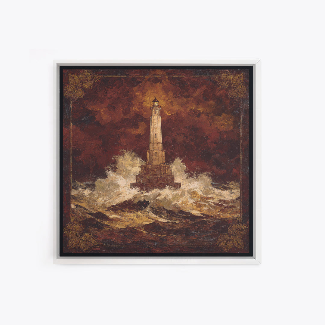 Lighthouse with Crashing Waves Framed Canvas Print, Traditional Art, Wall Art, Living Room Decor, Oil Painting, Classic, TRA-1x1-93