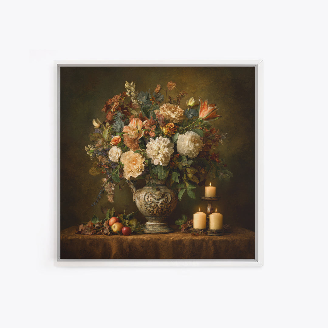 Formal Floral Still Life Canvas Print, Traditional Art, Textured Painting, Living Room Decor, Fine Art, Classic, Art Commission, TRA-1x1-98
