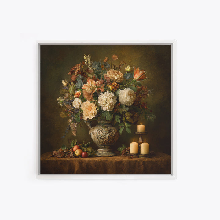 Formal Floral Still Life Canvas Print, Traditional Art, Textured Painting, Living Room Decor, Fine Art, Classic, Art Commission, TRA-1x1-98