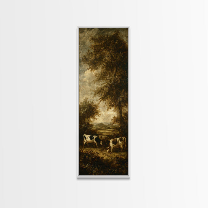 Pastoral Countryside with Cows in Field Framed Canvas Print, Traditional Art, Artwork, Living Room Decor, Fine Art, Classic, TRA-1x3-19