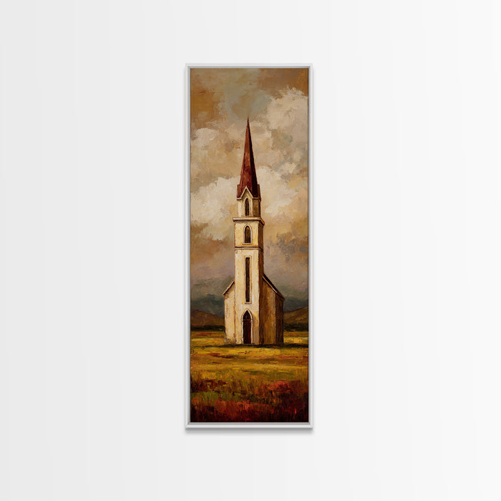 Church Steeple Across Rural Meadow Canvas Print, Traditional Art, Art Commission, Living Room Decor, Fine Art, Classic, TRA-1x3-25