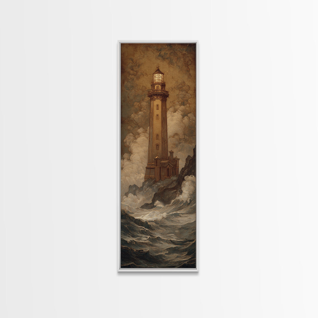 Lighthouse with Crashing Waves Canvas Print, Traditional Art, Art Commissions, Living Room Decor, Classic, Pokemon Poster, TRA-1x3-33
