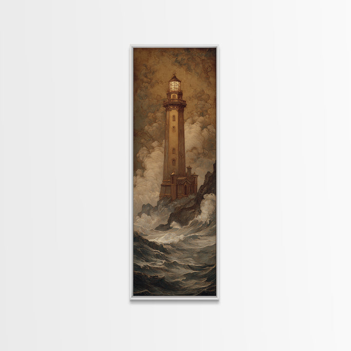 Lighthouse with Crashing Waves Canvas Print, Traditional Art, Art Commissions, Living Room Decor, Classic, Pokemon Poster, TRA-1x3-33