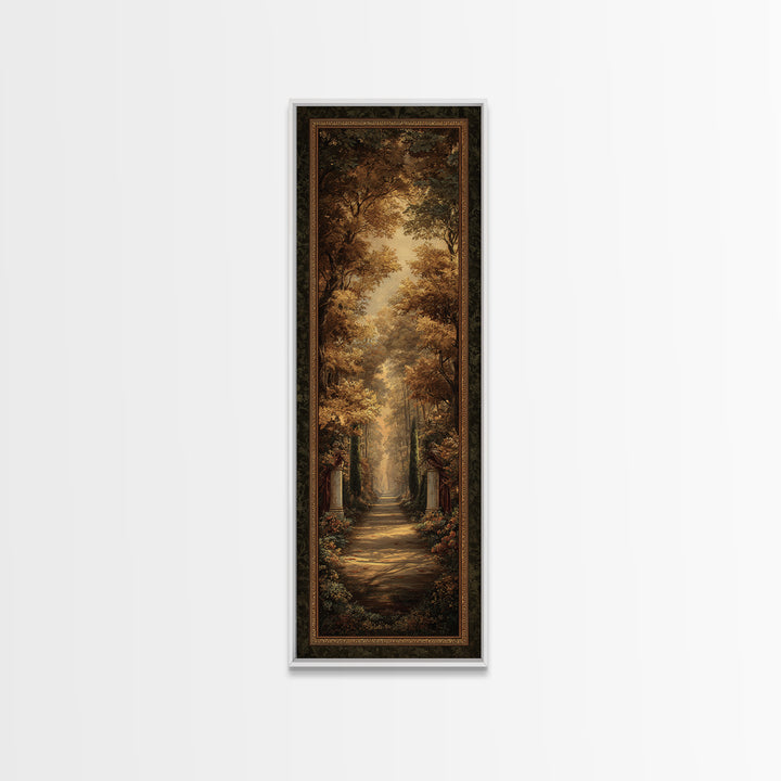 Autumn Forest Road Framed Canvas Print, Traditional Art, Minimalist Decor, Living Room Decor, Oil Painting, Classic, Boho, TRA-1x3-4