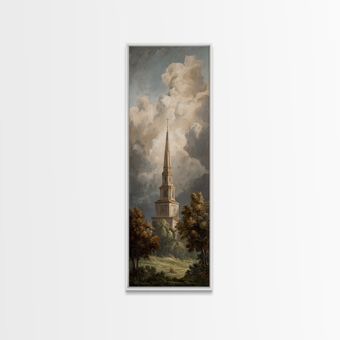 Church Steeple Across Rural Meadow Canvas Print, Traditional Art, Modern Decor, Living Room Decor, Fine Art, Classic, TRA-1x3-49