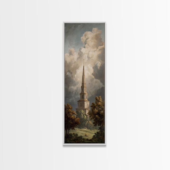 Church Steeple Across Rural Meadow Canvas Print, Traditional Art, Modern Decor, Living Room Decor, Fine Art, Classic, TRA-1x3-49