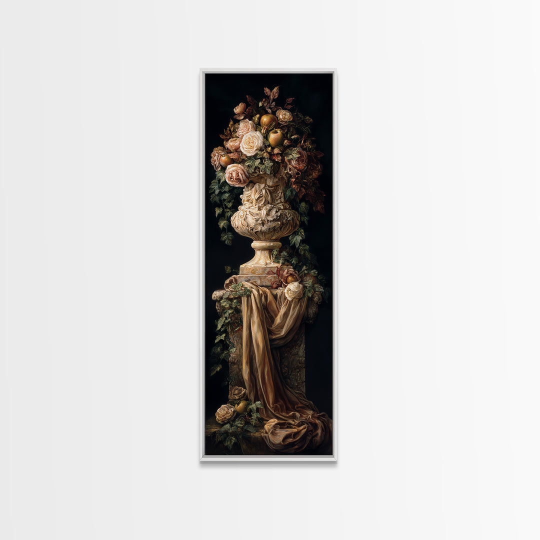Garden Urn with Roses and Ivy Canvas Print, Traditional Art, Wall Hanging, Living Room Decor, Fine Art, Classic, Japanese Decor, TRA-1x3-60