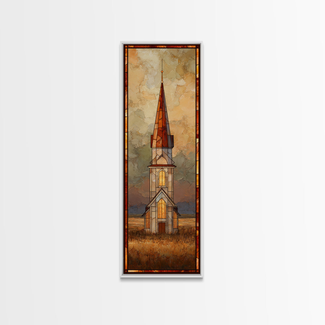 Church Steeple Across Rural Meadow Canvas Print, Traditional Art, Artwork, Living Room Decor, Oil Painting, Classic, TRA-1x3-73