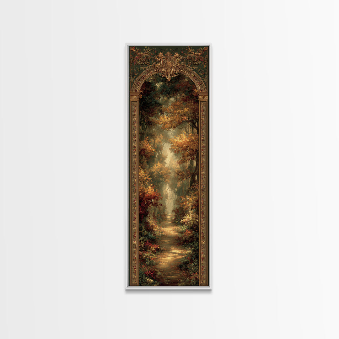 Autumn Forest Road Framed Canvas Print, Traditional Art, Furry Art, Living Room Decor, Fine Art, Classic, Fine Art Print, TRA-1x3-76