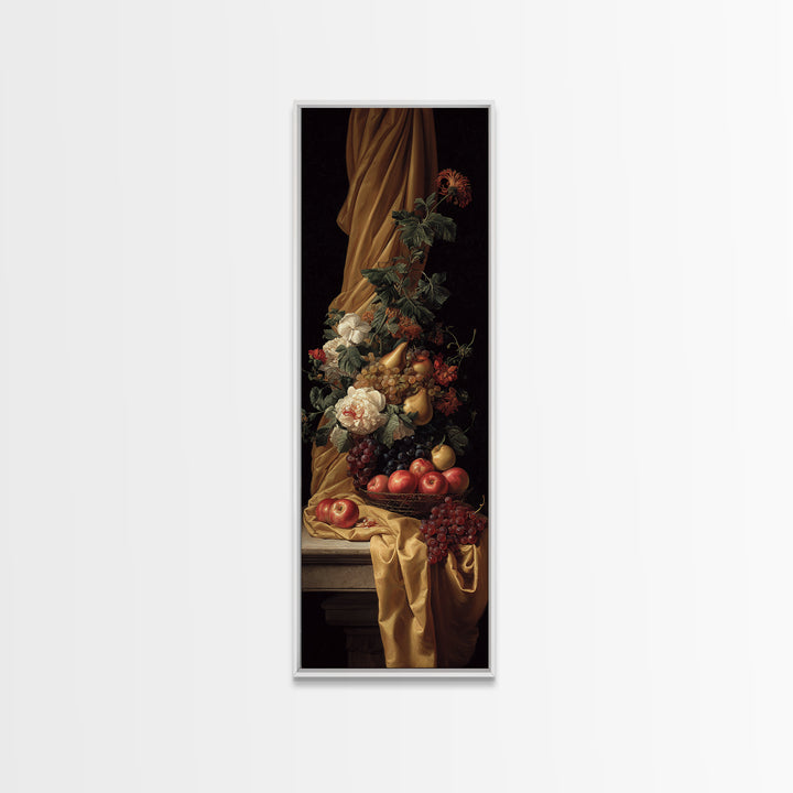 Basket of Apples and Pears on Linen Canvas Print, Traditional Art, Statement Artwork, Living Room Decor, Abstract Art, Classic, TRA-1x3-78
