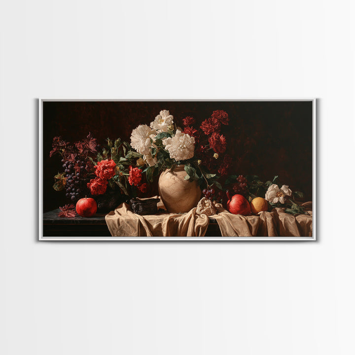 Formal Floral Still Life Canvas Print, Traditional Art, Textured Painting, Living Room Decor, Fine Art, Classic, Art Commission, TRA-2x1-22