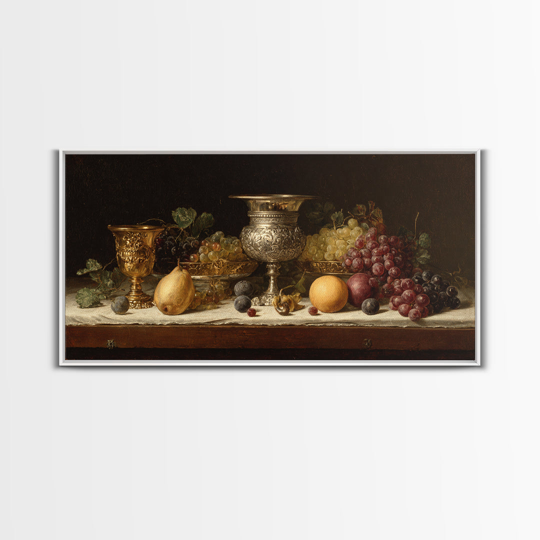 Dutch Fruit and Silver Goblet Still Life Framed Canvas Print, Traditional Art, Minimalist Decor, Living Room Decor, Classic, TRA-2x1-24