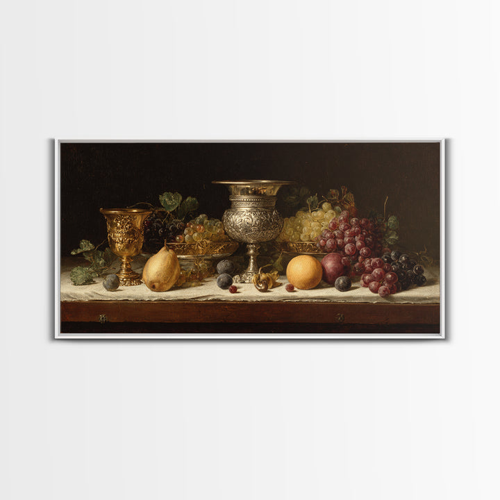 Dutch Fruit and Silver Goblet Still Life Framed Canvas Print, Traditional Art, Minimalist Decor, Living Room Decor, Classic, TRA-2x1-24