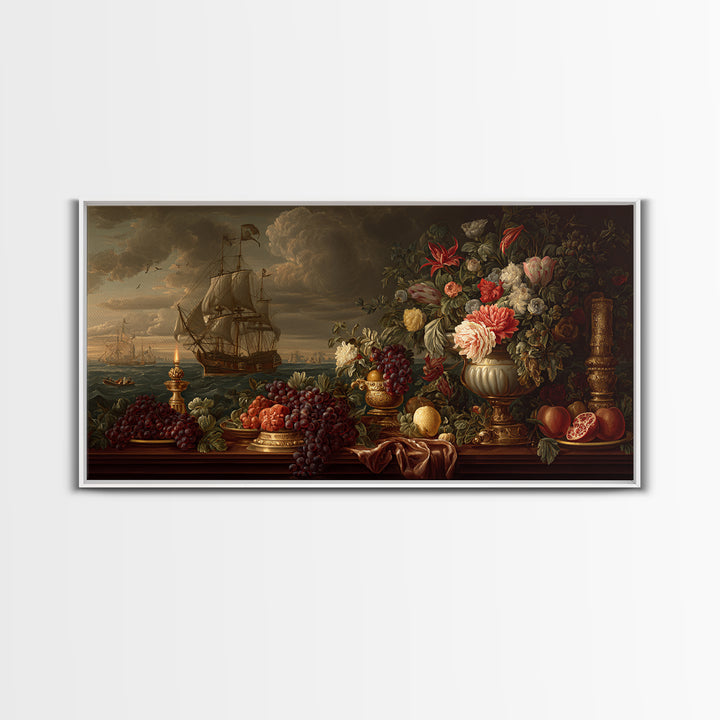 Ship at Sea Framed Canvas Print, Traditional Art, Contemporary Art, Living Room Decor, Fine Art, Classic, Wall Hanging, TRA-2x1-34