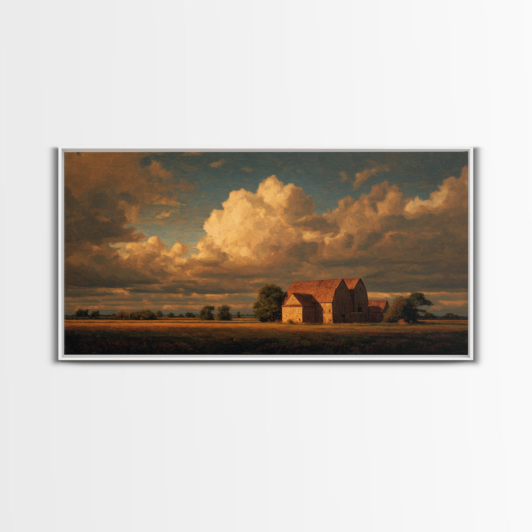 Barn and Farmland Framed Canvas Print, Traditional Art, Digital Art, Living Room Decor, Fine Art, Classic, Custom Art, TRA-2x1-43