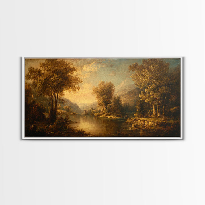 Classic Oil Painted Landscape Framed Canvas Print, Traditional Art, Artwork, Living Room Decor, Oil Painting, Classic, TRA-2x1-45