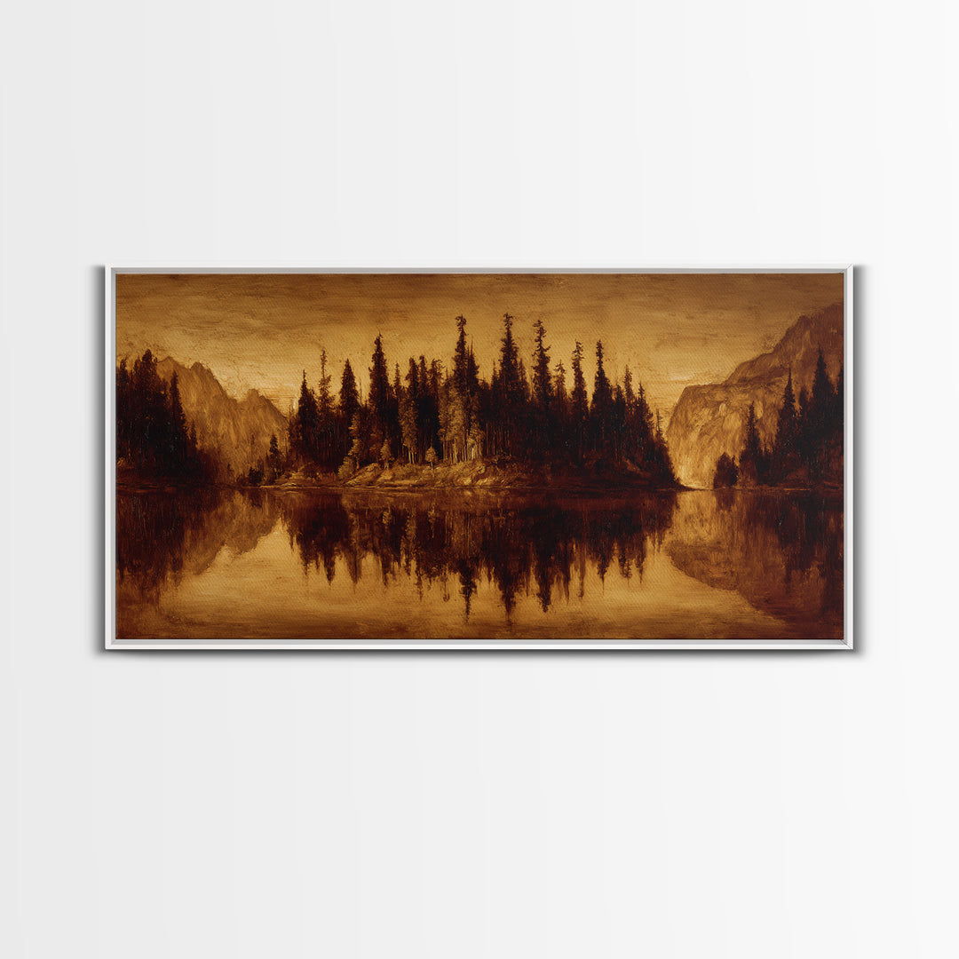 Mountain Lake with Pine Forest Reflection Canvas Print, Traditional Art, Digital Print, Living Room Decor, Fine Art, Classic, TRA-2x1-53