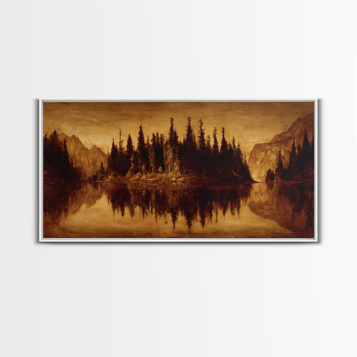 Mountain Lake with Pine Forest Reflection Canvas Print, Traditional Art, Digital Print, Living Room Decor, Fine Art, Classic, TRA-2x1-53