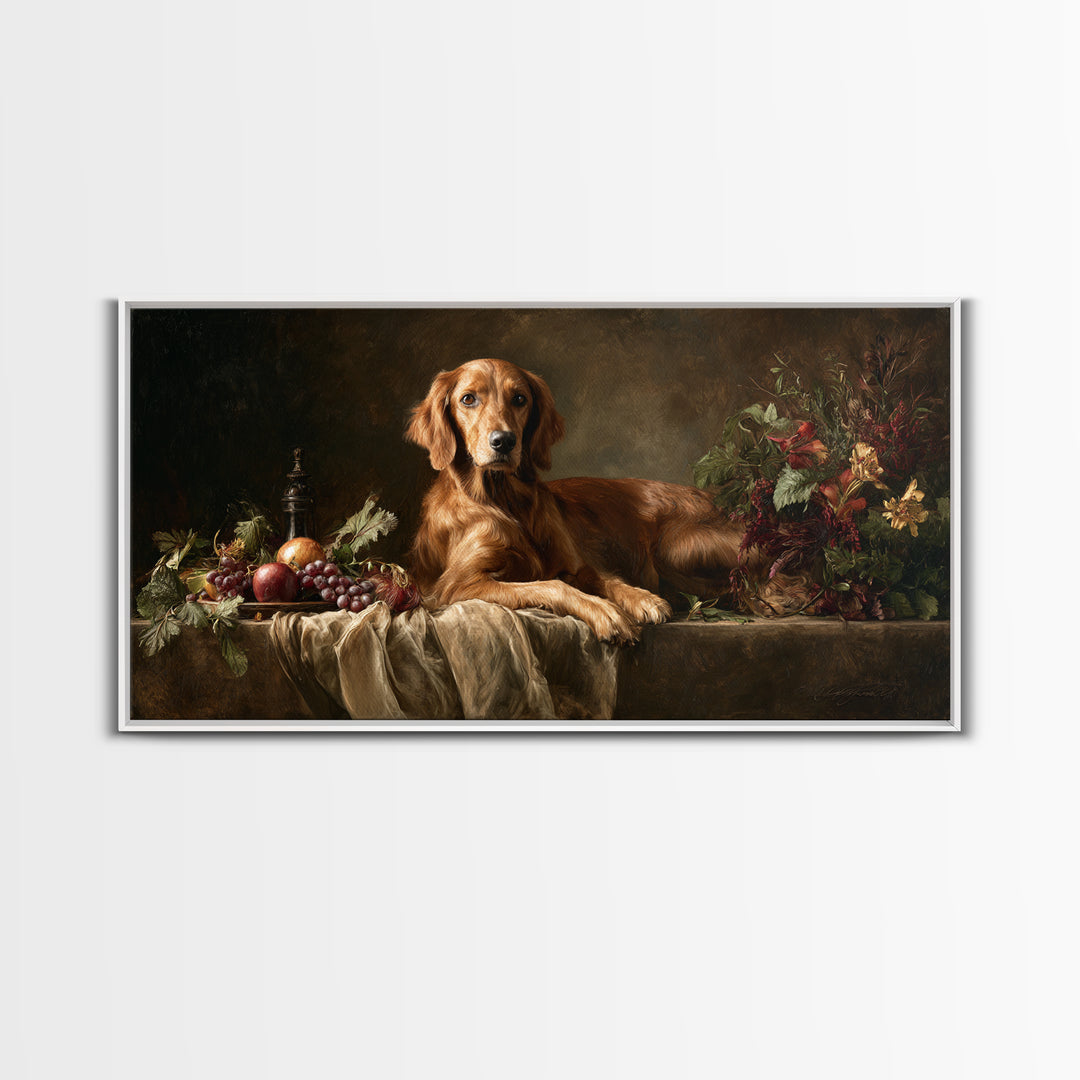 Hunting Dog Portrait Framed Canvas Print, Traditional Art, Decor, Living Room Decor, Fine Art, Classic, Japanese Art, TRA-2x1-56