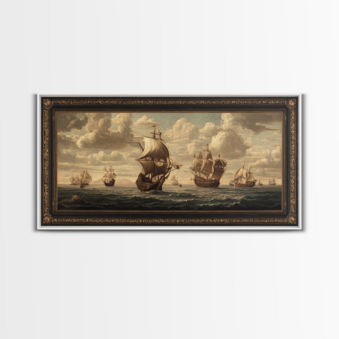 Ship at Sea Canvas Print, Traditional Art, Painting, Living Room Decor, Fine Art, Classic, Art Commissions, Japanese Art, TRA-2x1-58