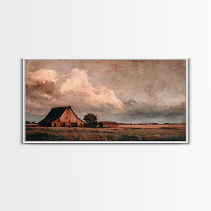 Barn and Farmland Framed Canvas Print, Traditional Art, Gallery Decor, Living Room Decor, Fine Art, Classic, Wall Art, TRA-2x1-67