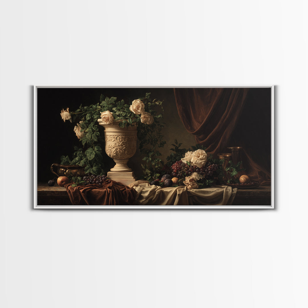 Garden Urn with Roses and Ivy Canvas Print, Traditional Art, Canvas, Living Room Decor, Watercolor Art, Classic, Furry Art, TRA-2x1-68