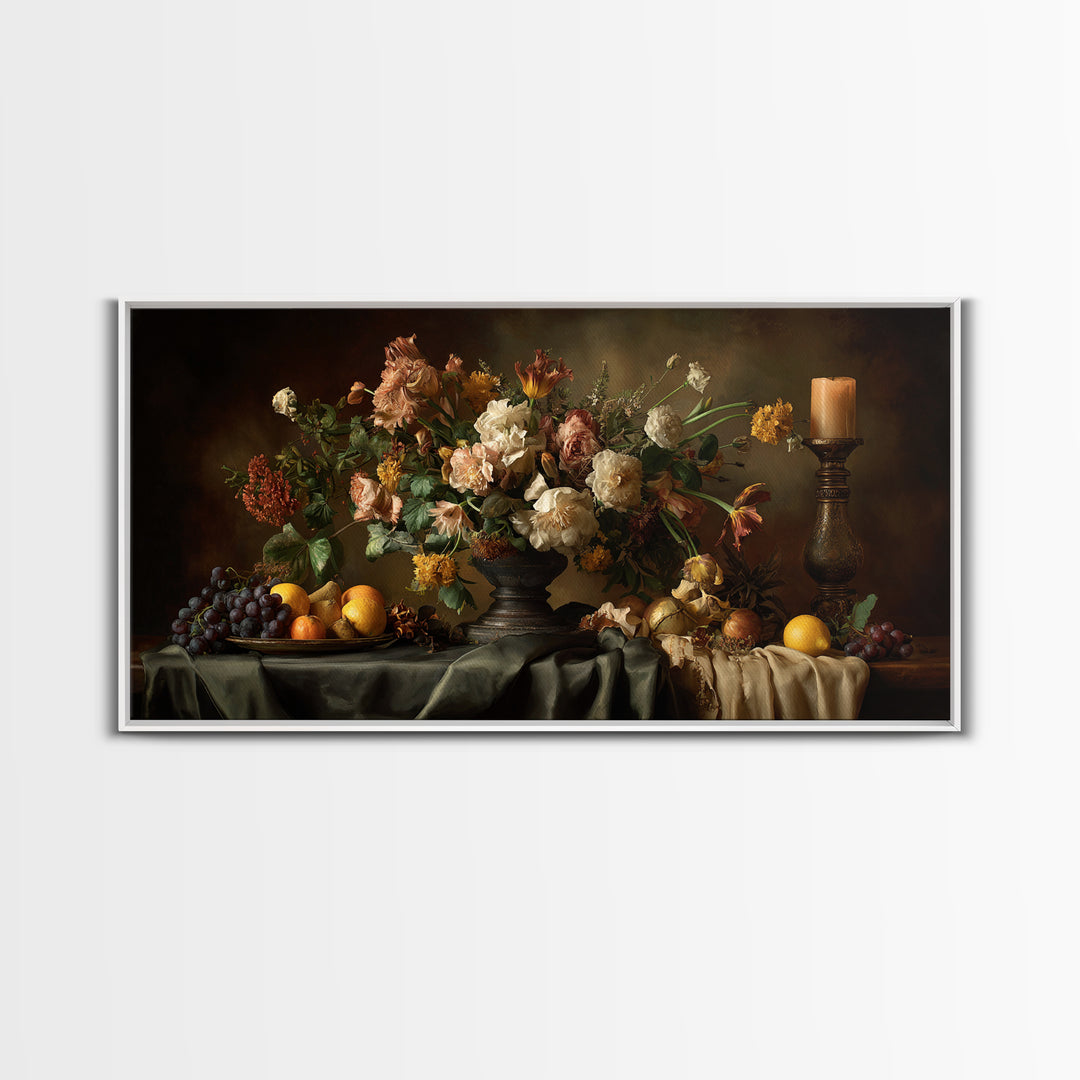 Formal Floral Still Life Canvas Print, Traditional Art, Digital Art, Living Room Decor, Oil Painting, Classic, Custom Art, TRA-2x1-70