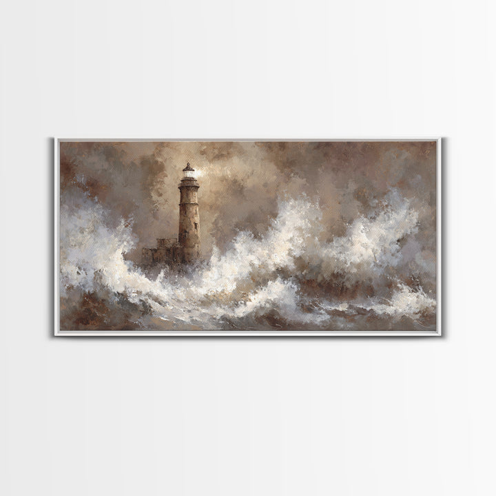 Lighthouse with Crashing Waves Canvas Print, Traditional Art, Art Commissions, Living Room Decor, Classic, Pokemon Poster, TRA-2x1-89