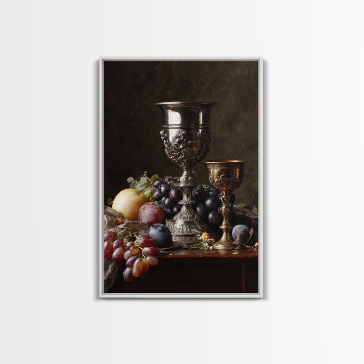 Dutch Fruit and Silver Goblet Still Life Framed Canvas Print, Traditional Art, Living Room Decor, Oil Painting, Classic, TRA-2x3-12