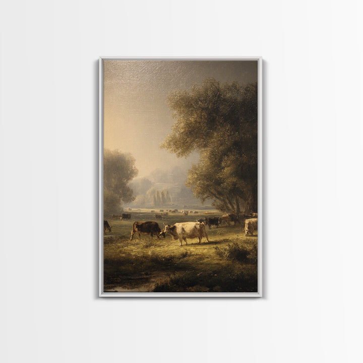 Pastoral Countryside with Cows in Field Canvas Print, Traditional Art, Minimalist Decor, Living Room Decor, Fine Art, Classic, TRA-2x3-15
