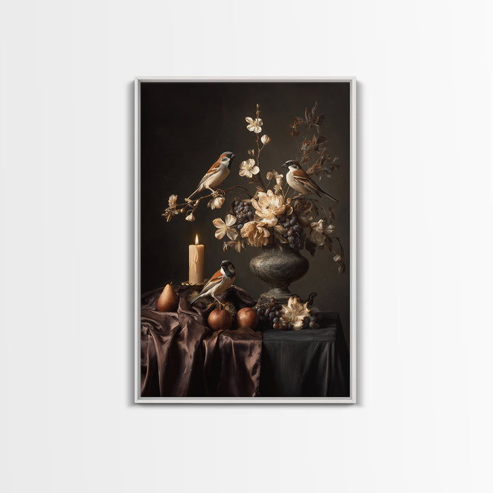 Bird Study on a Flowering Branch Framed Canvas Print, Traditional Art, Home Decor, Living Room Decor, Fine Art, Classic, TRA-2x3-18
