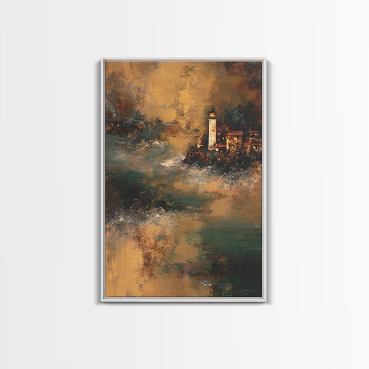 Lighthouse with Crashing Waves Canvas Print, Traditional Art, Canvas, Living Room Decor, Watercolor Art, Classic, Furry Art, TRA-2x3-29