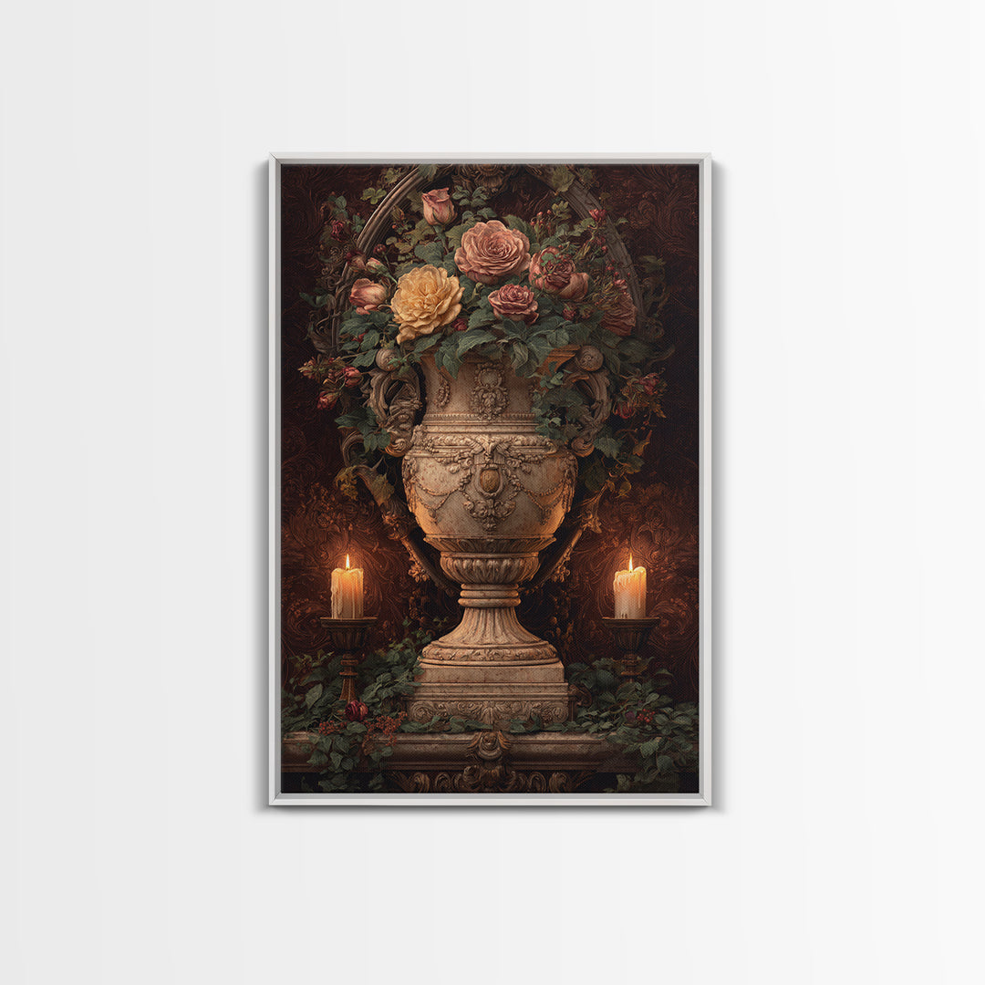 Garden Urn with Roses and Ivy Canvas Print, Traditional Art, Statement Artwork, Living Room Decor, Fine Art, Classic, TRA-2x3-32