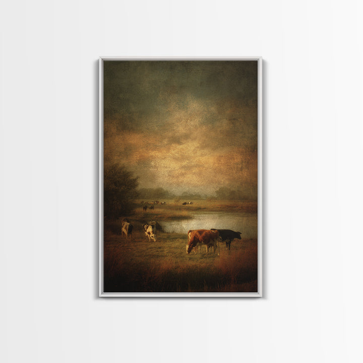 Pastoral Countryside with Cows in Field Canvas Print, Traditional Art, Art Commission, Living Room Decor, Fine Art, Classic, TRA-2x3-39