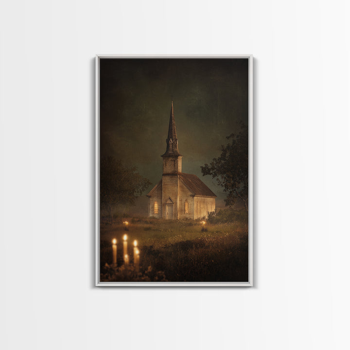 Church Steeple Across Rural Meadow Canvas Print, Traditional Art, Artwork, Living Room Decor, Oil Painting, Classic, TRA-2x3-45