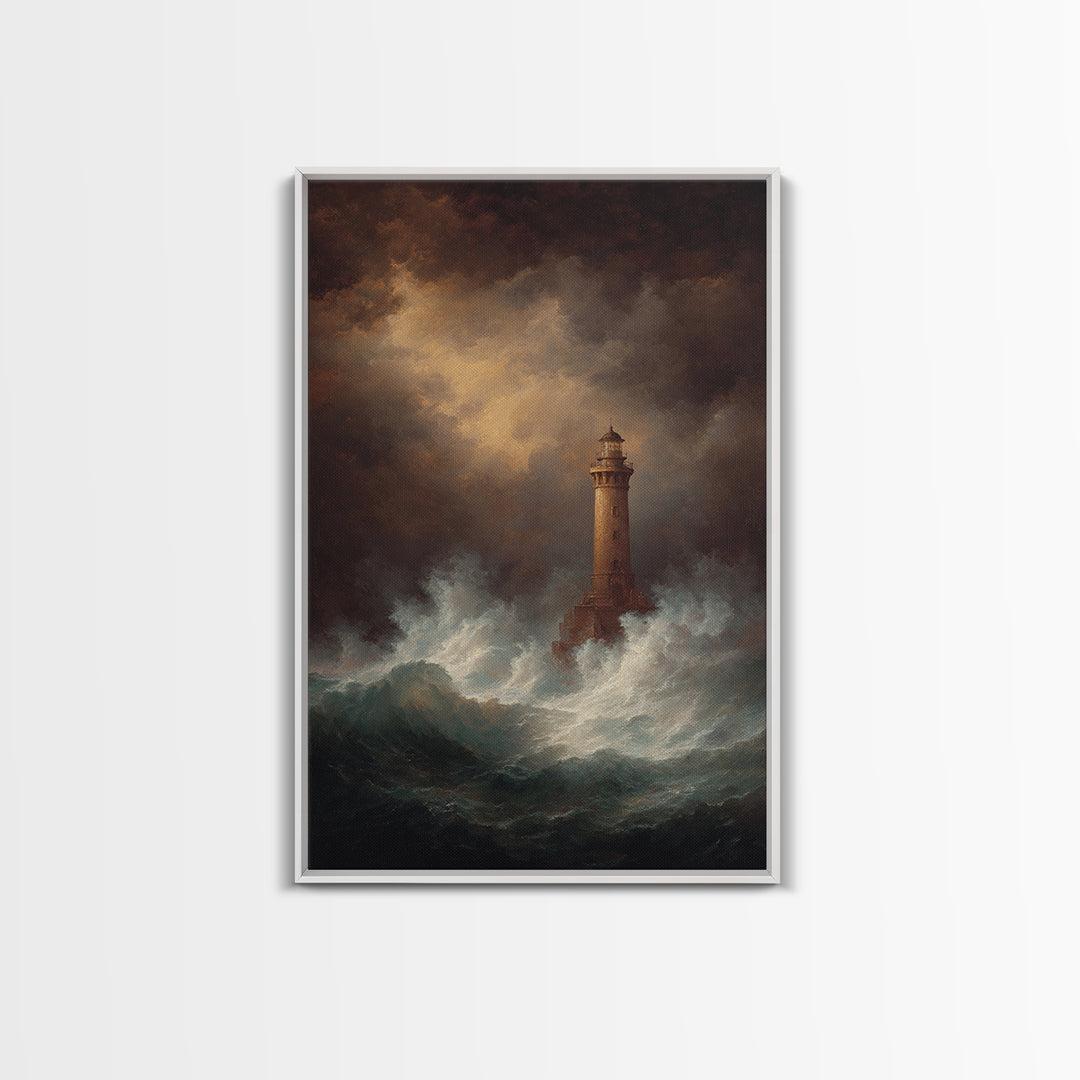 Lighthouse with Crashing Waves Canvas Print, Traditional Art, Canvas, Living Room Decor, Watercolor Art, Classic, Furry Art, TRA-2x3-5