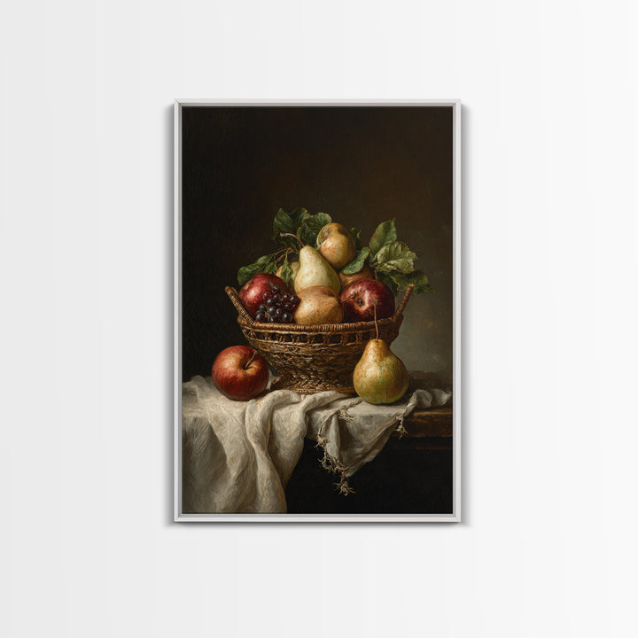 Basket of Apples and Pears on Linen Canvas Print, Traditional Art, Art, Living Room Decor, Fine Art, Classic, Printable Art, TRA-2x3-50