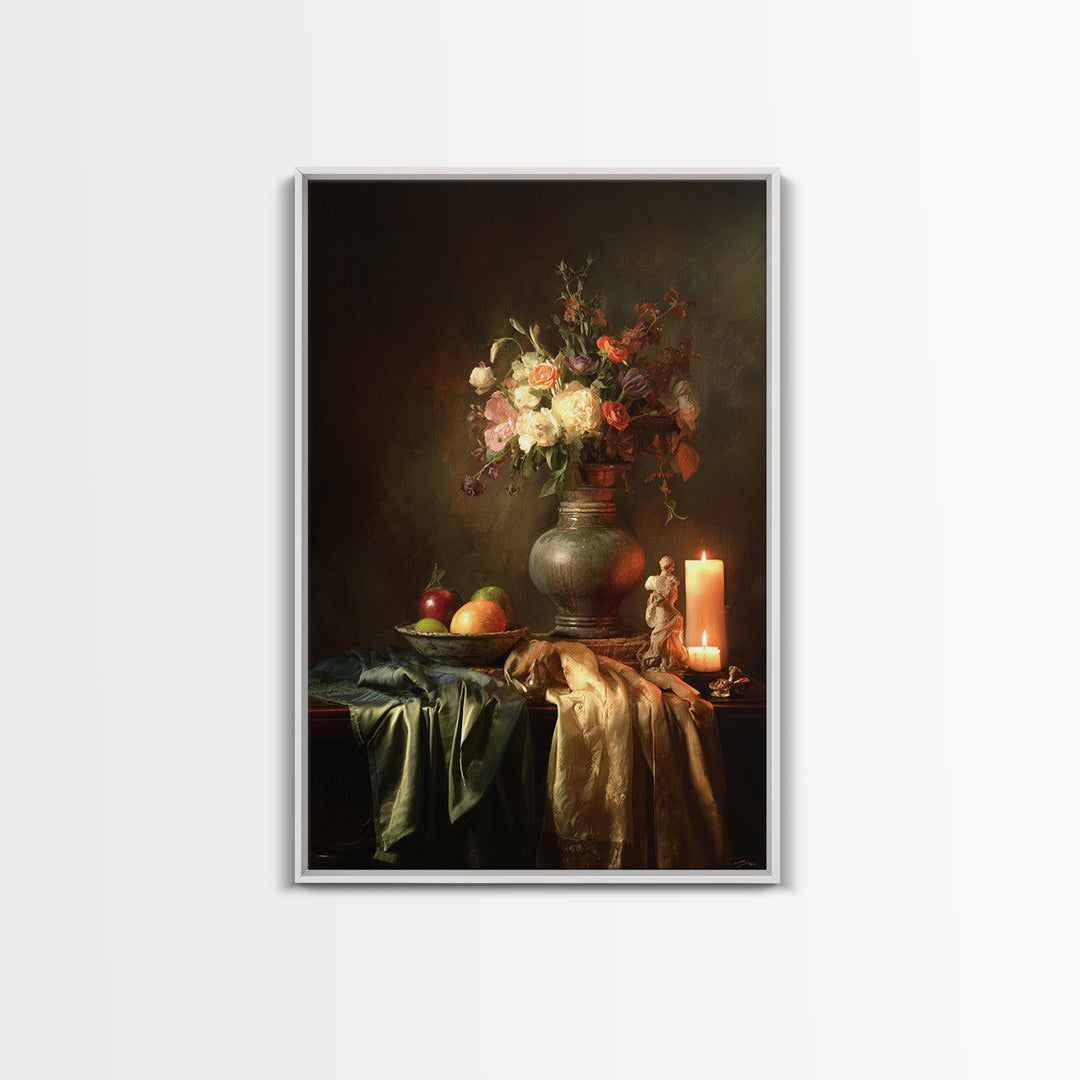 Formal Floral Still Life Canvas Print, Traditional Art, Boho, Living Room Decor, Classic, Indian Wall Art, Japanese Decor, TRA-2x3-58