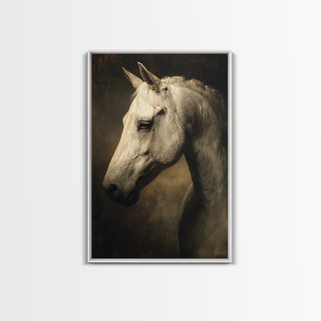 Realistic Horse Portrait Framed Canvas Print, Traditional Art, Digital Print, Living Room Decor, Oil Painting, Classic, TRA-2x3-59