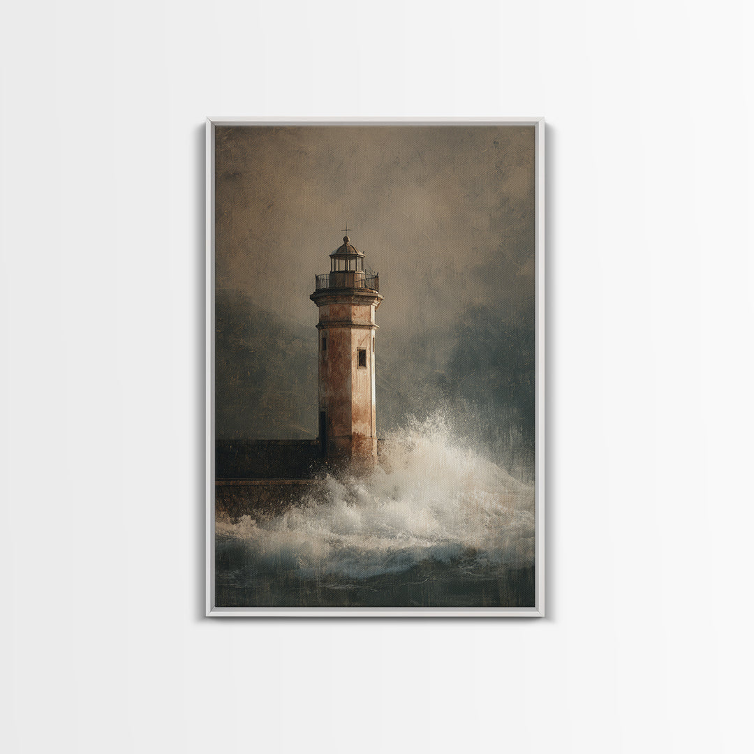 Lighthouse with Crashing Waves Canvas Print, Traditional Art, Custom Art, Living Room Decor, Fine Art, Classic, Modern Decor, TRA-2x3-77