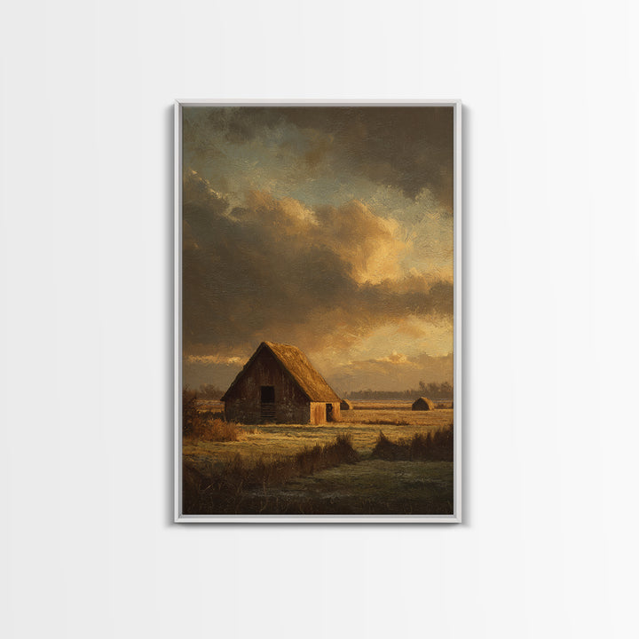 Barn and Farmland Canvas Print, Traditional Art, Original Art, Living Room Decor, Fine Art, Classic, Landscape, Indian Art, TRA-2x3-79