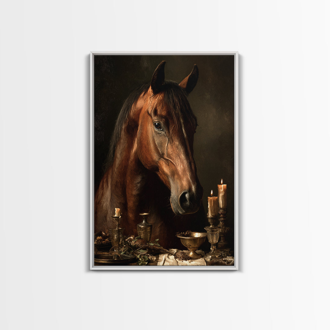 Realistic Horse Portrait Framed Canvas Print, Traditional Art, Landscape, Living Room Decor, Fine Art, Classic, TRA-2x3-83
