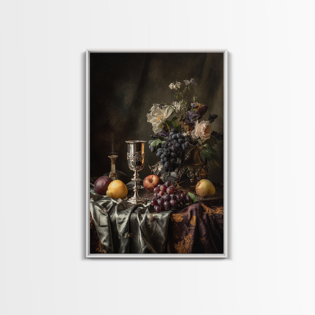 Dutch Fruit and Silver Goblet Still Life Framed Canvas Print, Traditional Art, Modern Decor, Living Room Decor, Classic, TRA-2x3-84