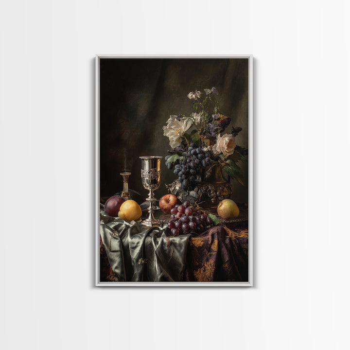 Dutch Fruit and Silver Goblet Still Life Framed Canvas Print, Traditional Art, Modern Decor, Living Room Decor, Classic, TRA-2x3-84
