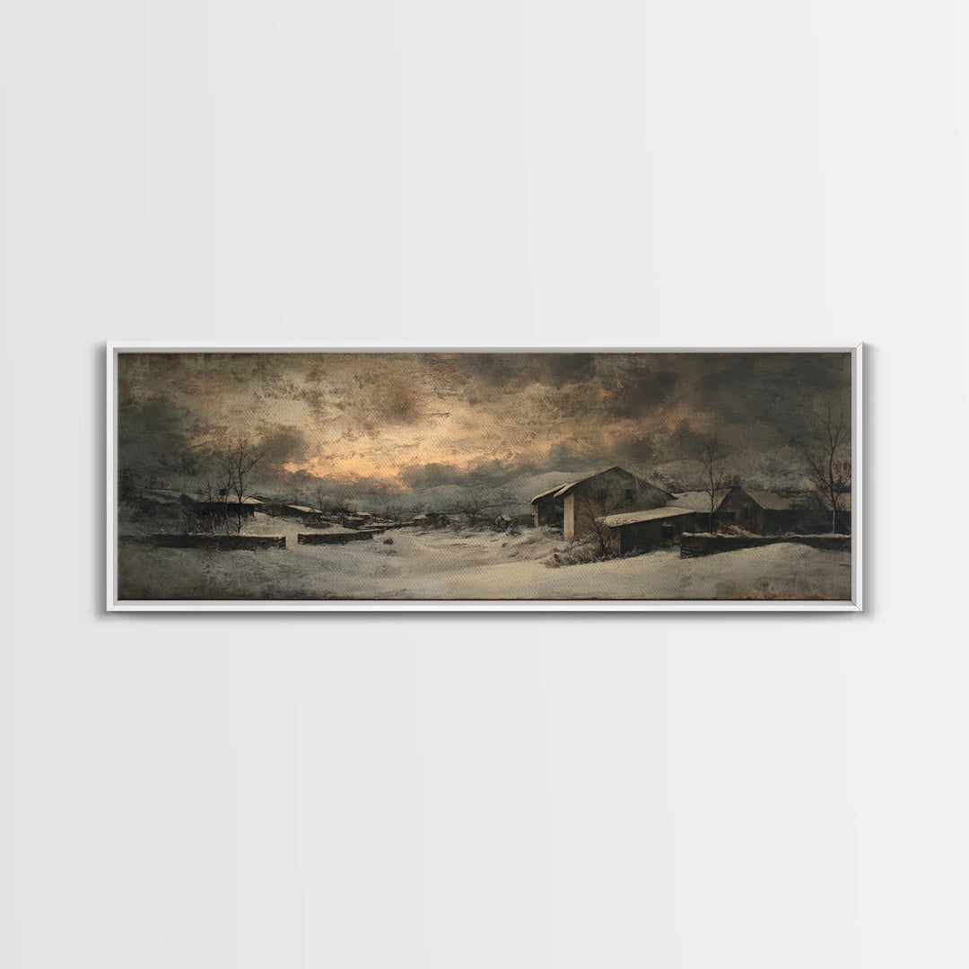 Snowy Village Landscape at Twilight Canvas Print, Traditional Art, Pokemon Poster, Living Room Decor, Watercolor Art, Classic, TRA-3x1-11