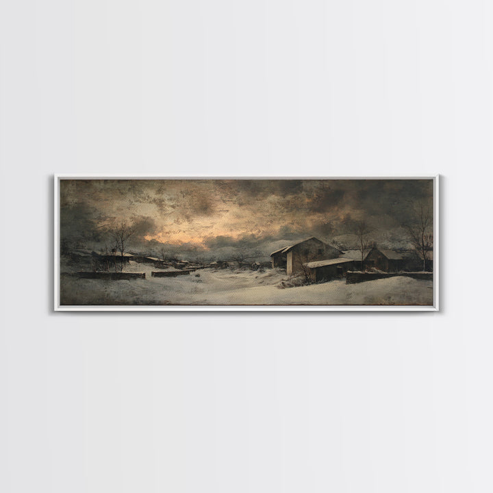Snowy Village Landscape at Twilight Canvas Print, Traditional Art, Pokemon Poster, Living Room Decor, Watercolor Art, Classic, TRA-3x1-11