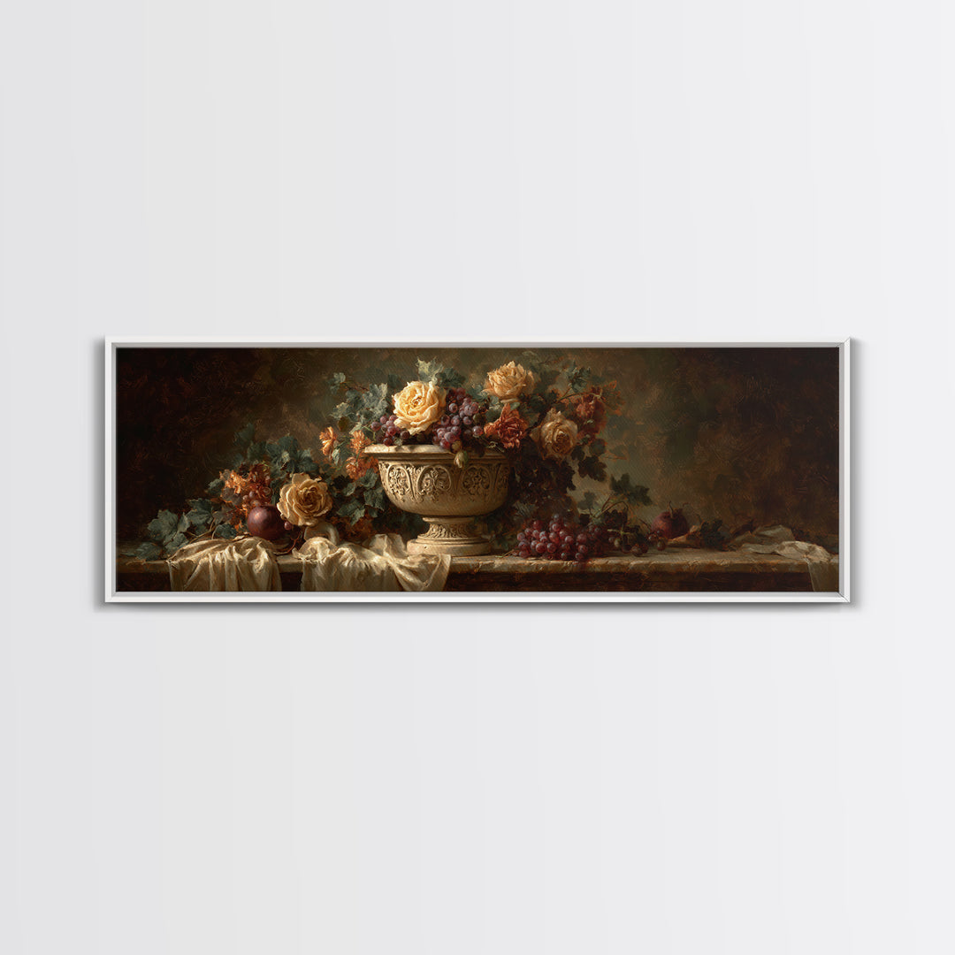 Garden Urn with Roses and Ivy Canvas Print, Traditional Art, Custom Art, Living Room Decor, Fine Art, Classic, Modern Decor, TRA-3x1-16