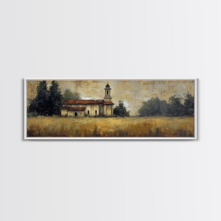 Church Steeple Across Rural Meadow Canvas Print, Traditional Art, Furry Art, Living Room Decor, Classic, Fine Art Print, TRA-3x1-29