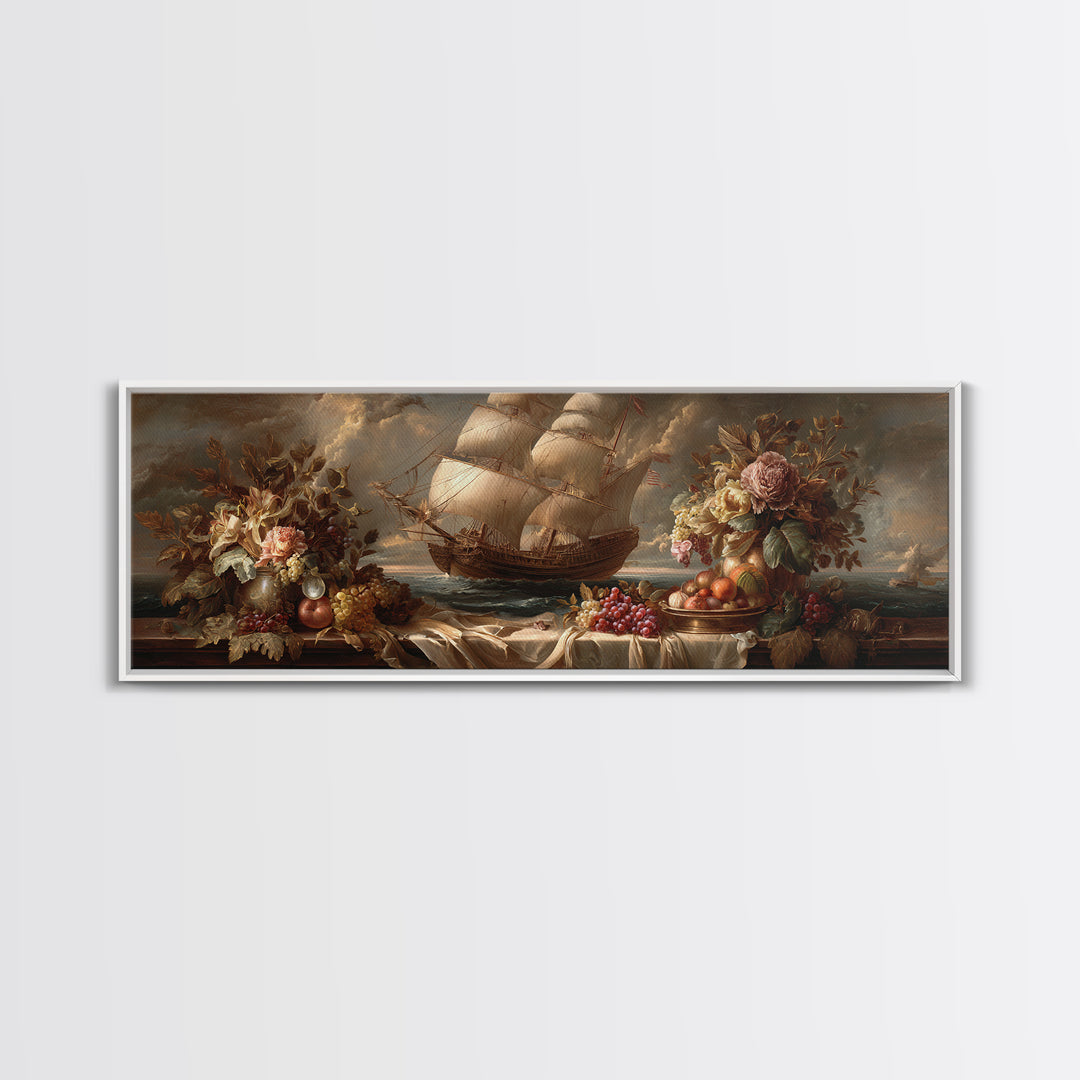 Ship at Sea Canvas Print, Traditional Art, Painting, Living Room Decor, Fine Art, Classic, Art Commissions, Japanese Art, TRA-3x1-30